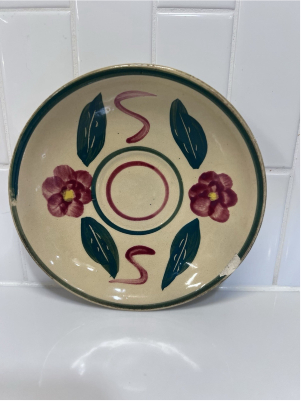 Vintage Watt Pottery Cut Leaf Pansy Saucer Bullseye Rio Plate 1950s